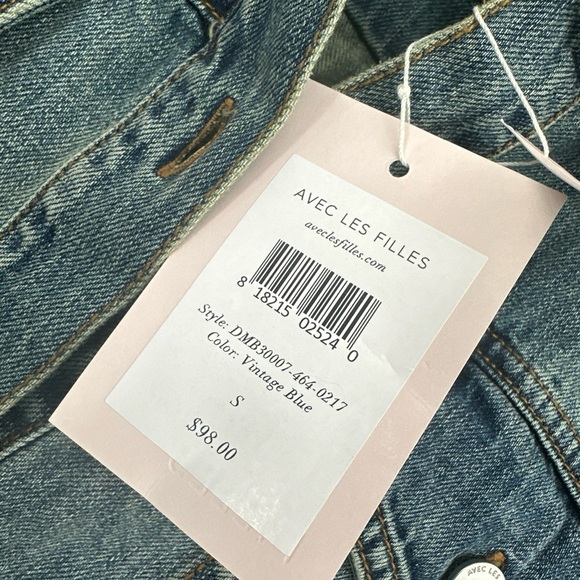 Avec Les Filles Embroidered Follow Me Cotton Longline Denim Jacket Small $98 - Picture 4 of 5